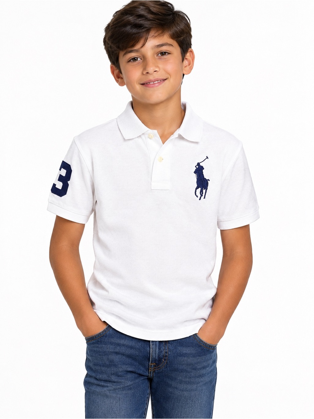 Polo by Ralph Lauren White Polo with Navy Pony & Sleeve 3 Patch